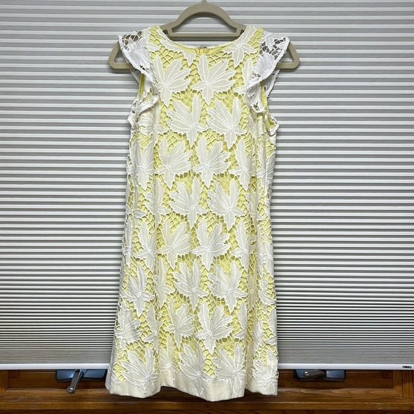 Tahari Petite White and Yellow Ruffle Sleeve Floral Embroidered Sheath Dress - Picture 2 of 9